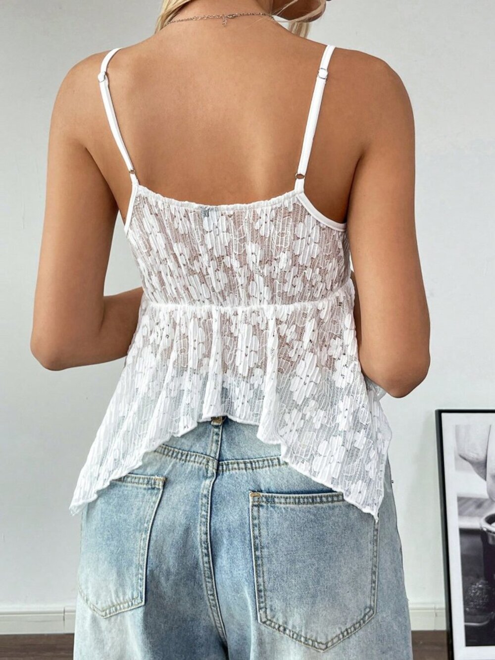 White Sexy Women's Ssa Ladie Lace Camisole With Asymmetrical Hemline Beach - Picture 2 of 7